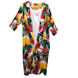 Amy’s Place Vintage SZ 18 Floral Midi 1980’S Dress. Yellow,Green,Black,USA Union